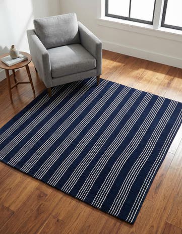 Cobalt Blue Jill Zarin Striped Wool Square Rug