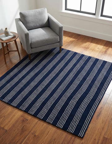 Cobalt Blue Jill Zarin Striped Wool Square Rug