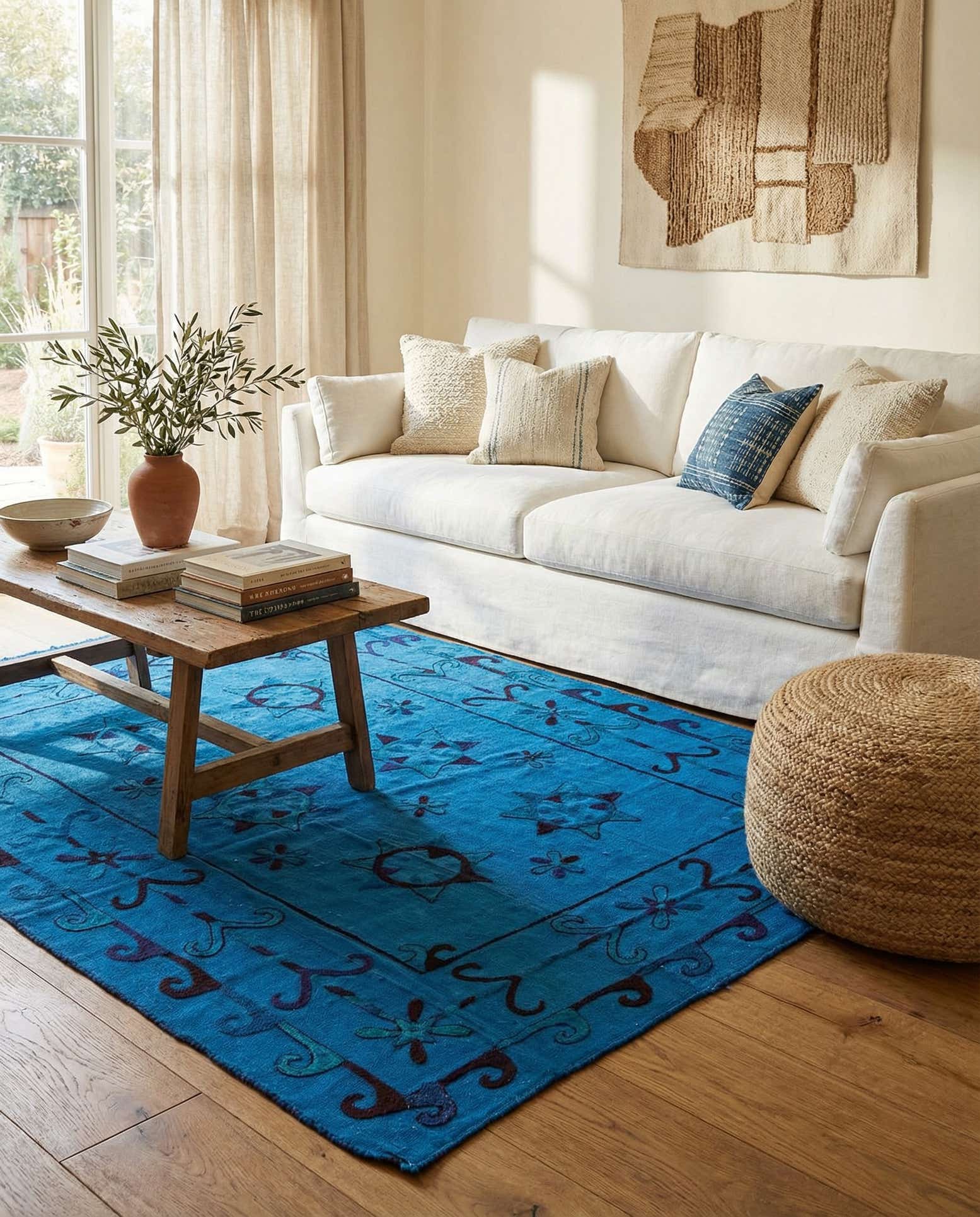 6' x 7' 3 Hand Woven Kilim Suzani Wool Square Rug