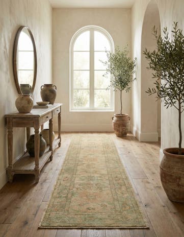2' 9 x 9' 9 Hand Knotted Oushak Wool Runner Rug