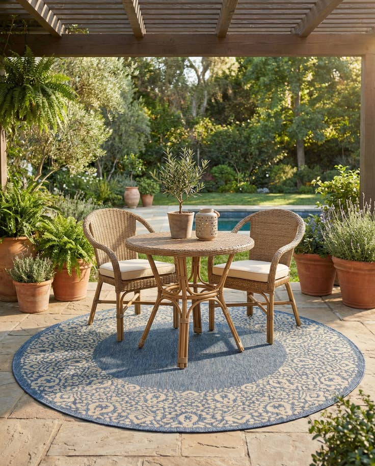 Detail image of 6' x 6' Easy-Clean Border Indoor / Outdoor Round Rug