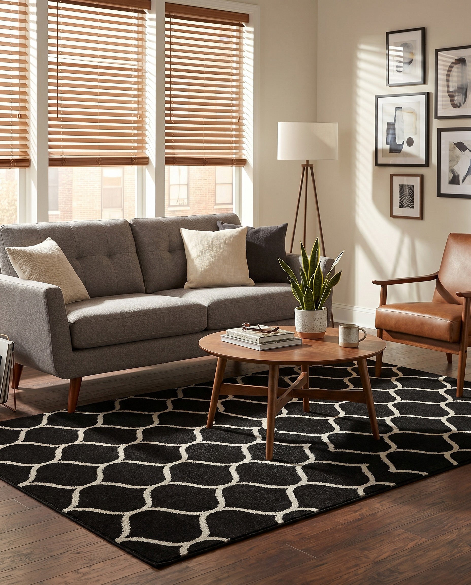 Black Trellis Frieze Rug