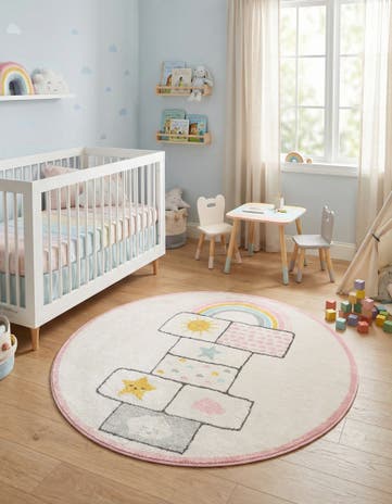 Ivory Hopscotch Whimsy Kids Round Rug