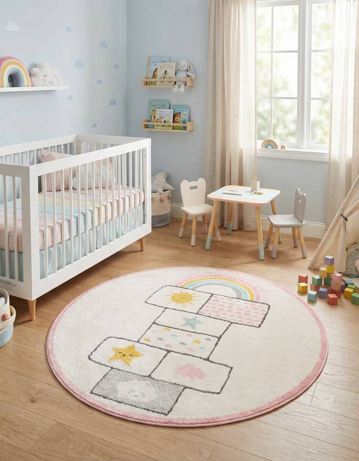 Detail image of 5' 3 x 5' 3 Hopscotch Whimsy Kids Round Rug