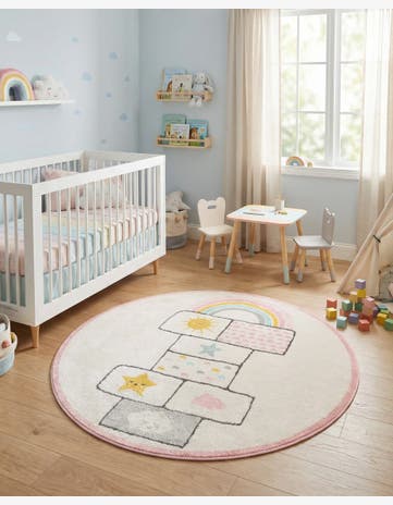 5' 3 x 5' 3 Hopscotch Whimsy Kids Round Rug