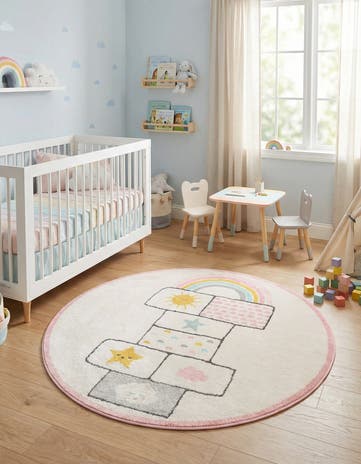 Ivory Hopscotch Whimsy Kids Round Rug