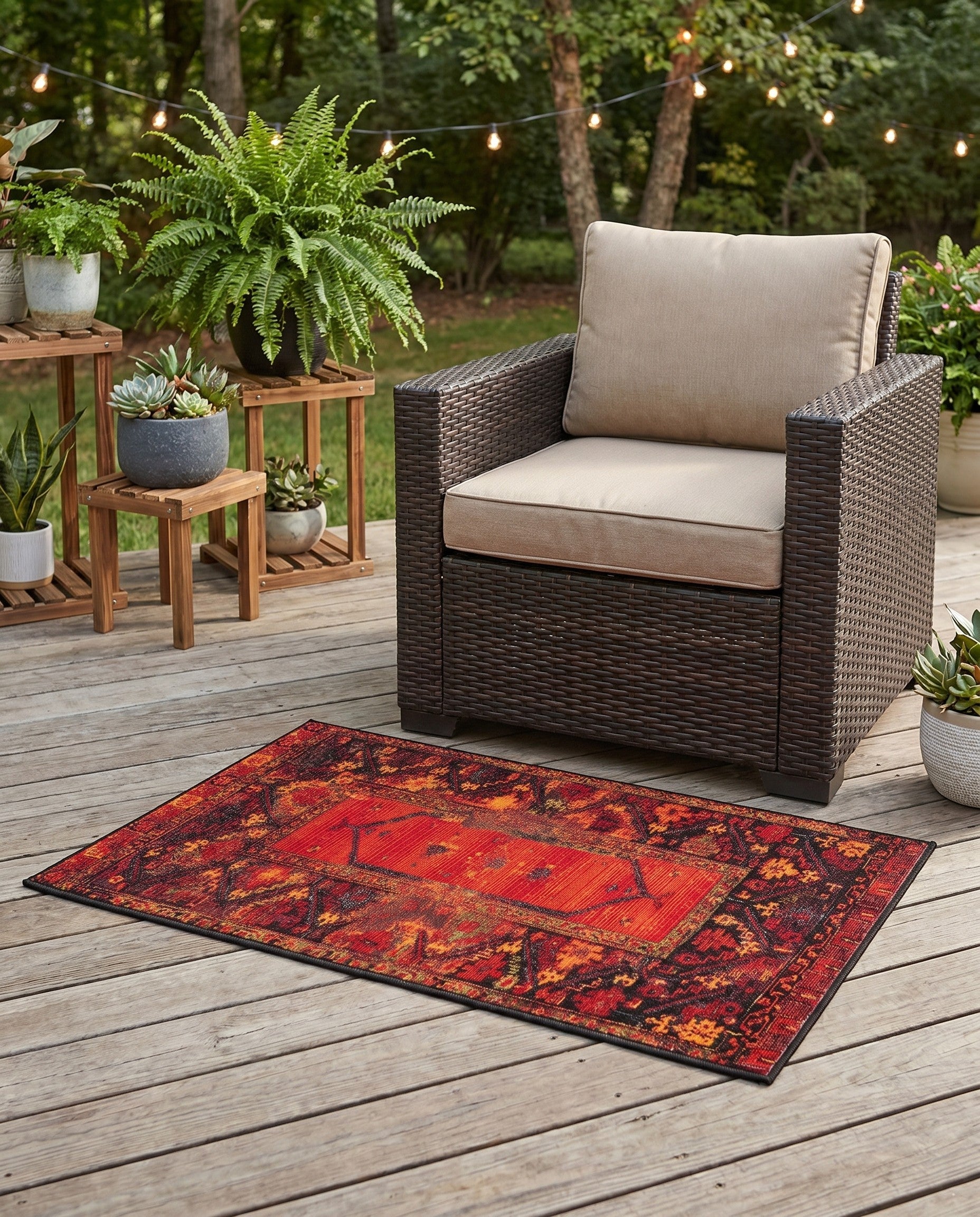 3' 3 x 5' 3 Easy-Clean Tribal Indoor / Outdoor Rug