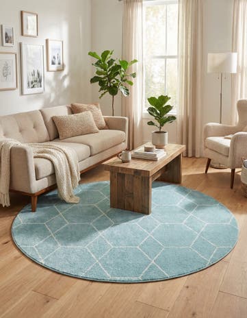 7' 10 x 7' 10 Lattice Frieze Round Rug