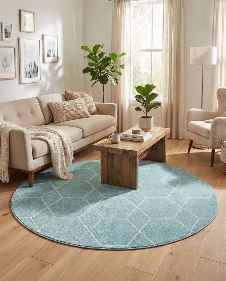 7' 10 x 7' 10 Lattice Frieze Round Rug