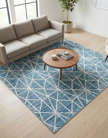 Blue Lattice Trellis Square Rug
