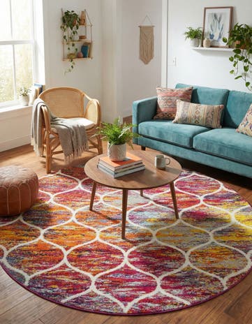 7' x 7' Lattice Frieze Round Rug