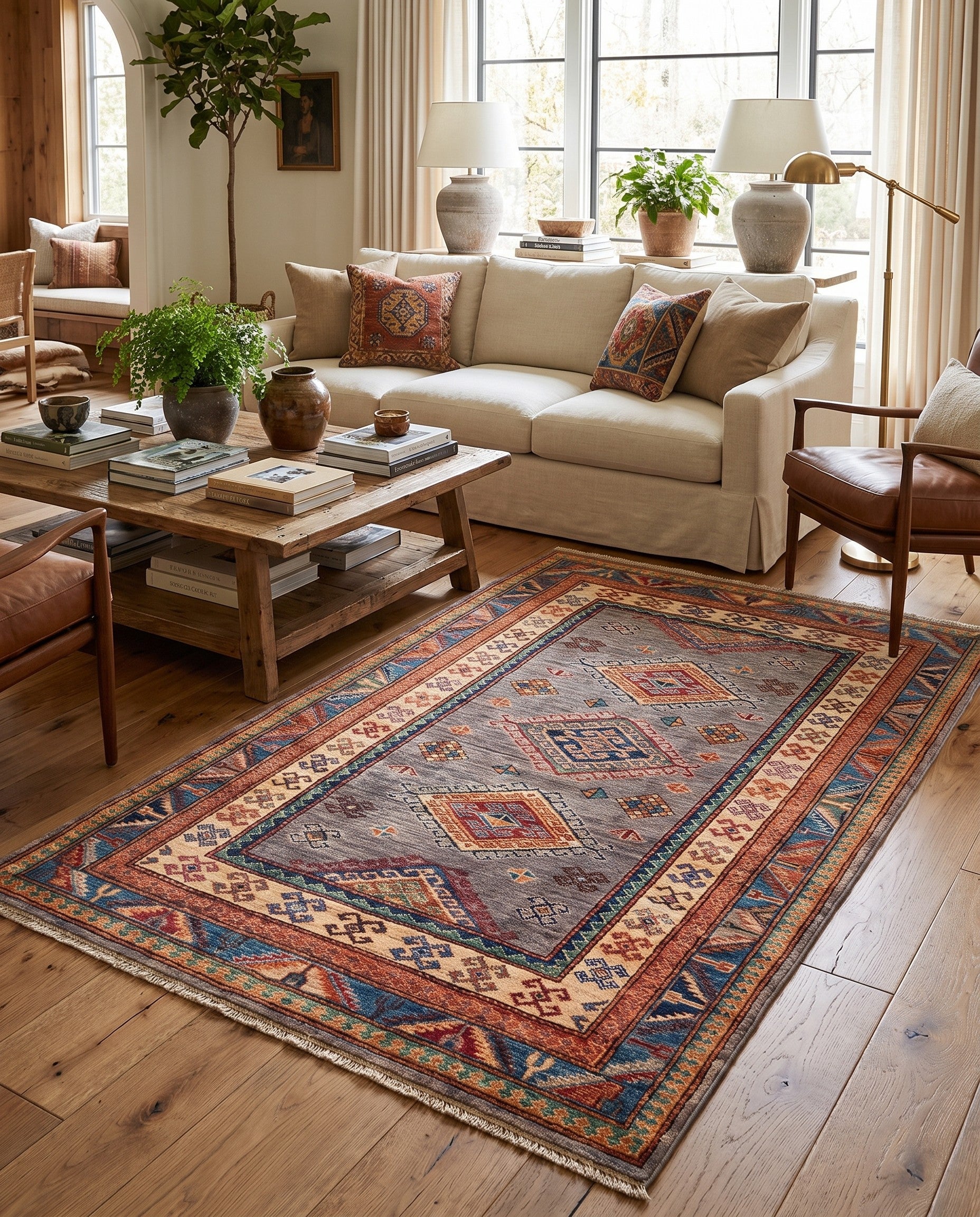 4' x 6' 4 Hand Knotted Kazak Rug