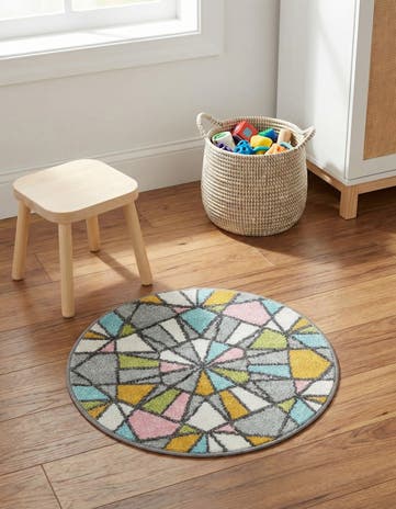 Stained Glass Whimsy Kids Round Rug