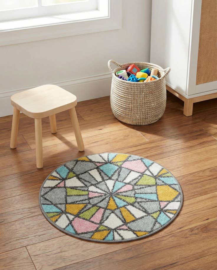 Detail image of 2' 2 x 2' 2 Stained Glass Whimsy Kids Round Rug