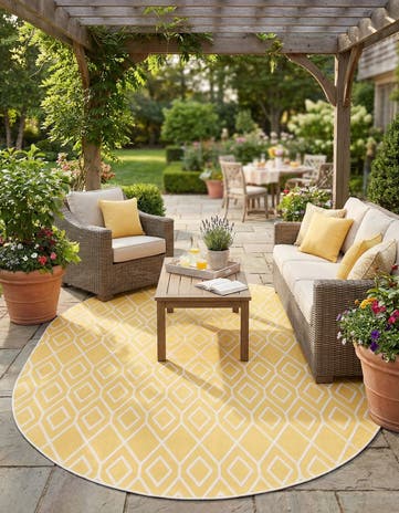 Yellow Ivory Easy-Clean Jill Zarin Turks and Caicos Indoor / Outdoor Oval Rug