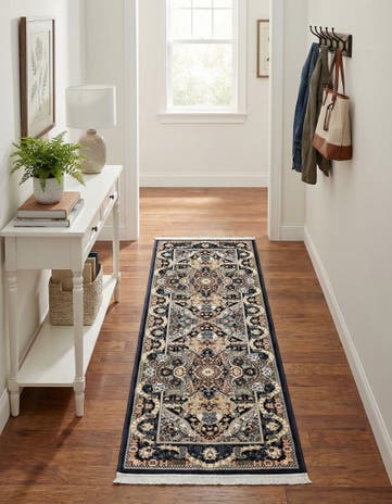 Navy Blue Nain Design Runner Rug