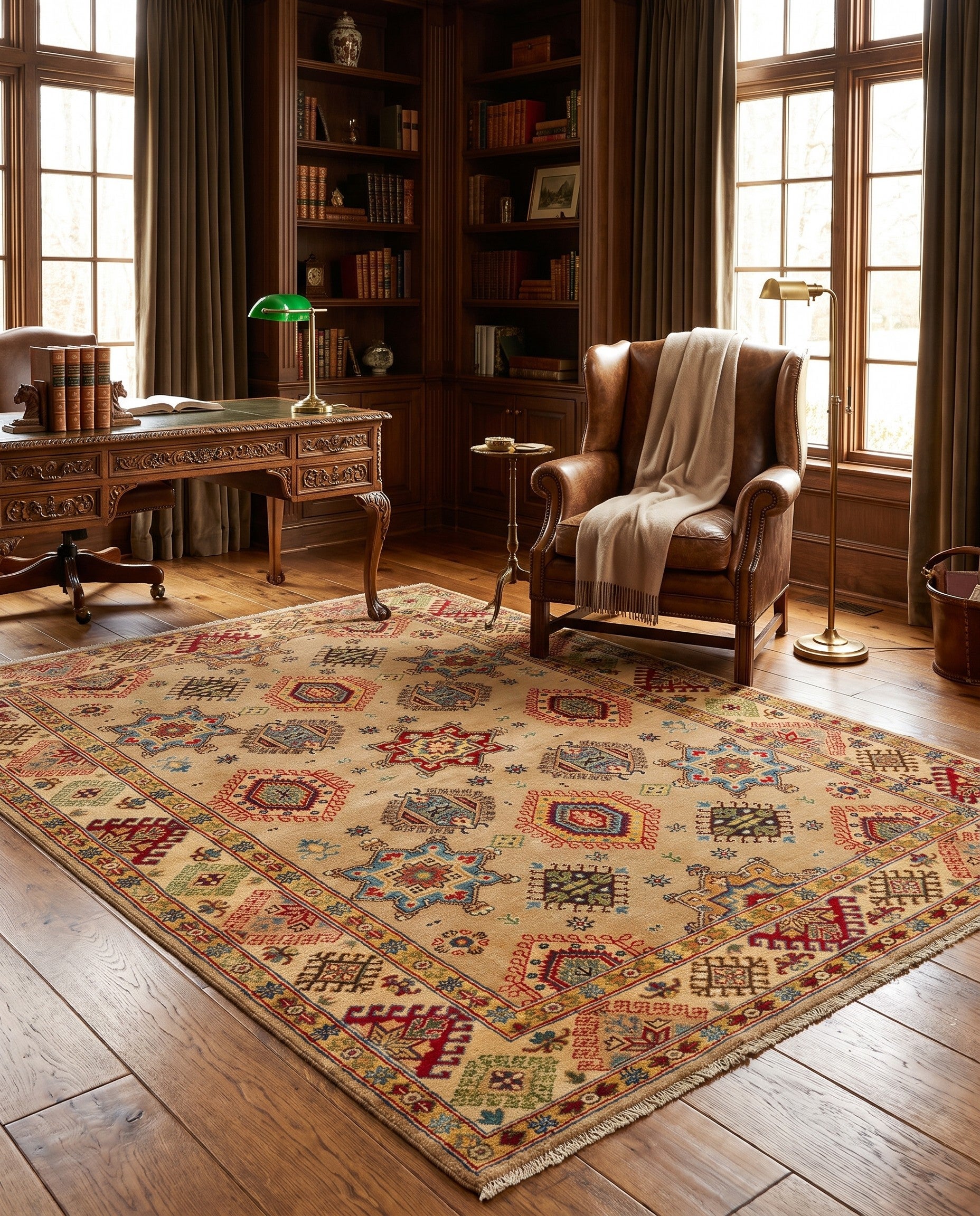 5' 8 x 8' Hand Knotted Kazak Rug
