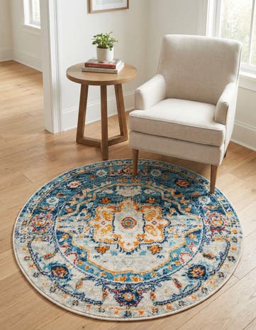 Teal Madeline Vintage Round Rug