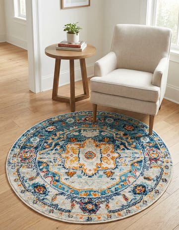 Teal Madeline Vintage Round Rug