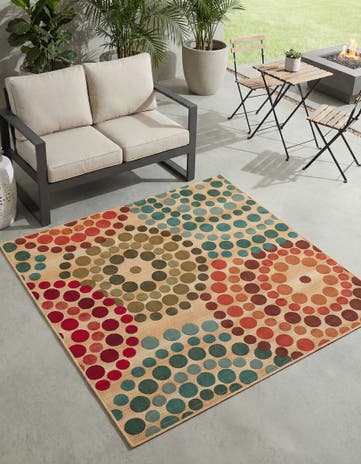 Beige Easy-Clean Modern Indoor / Outdoor Square Rug
