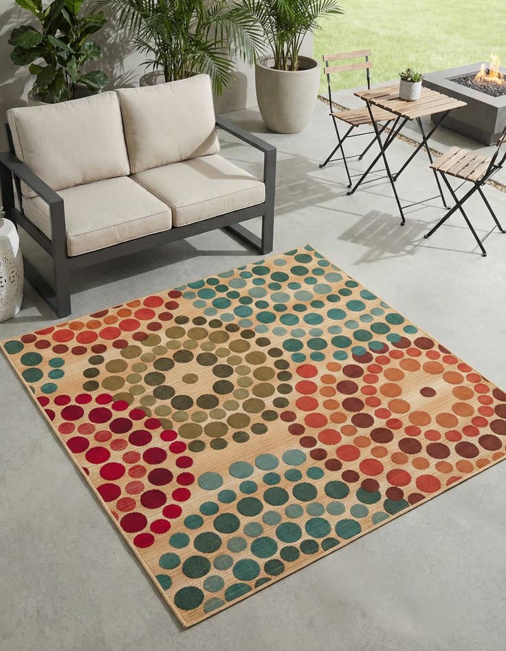 Detail image of 5' 3 x 5' 3 Washable Modern Indoor / Outdoor Square Rug