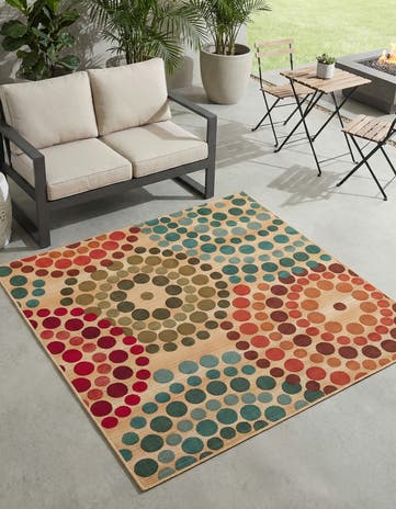 Beige Easy-Clean Modern Indoor / Outdoor Square Rug