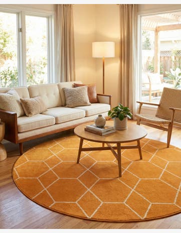 Orange Lattice Frieze Round Rug