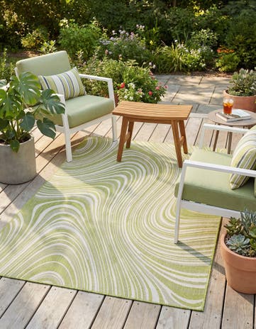 Green Easy-Clean Modern Indoor / Outdoor Rug