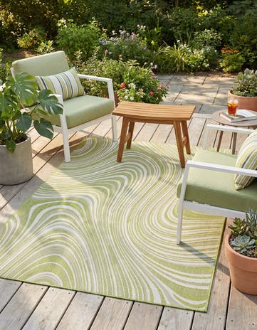 Green Easy-Clean Modern Indoor / Outdoor Rug