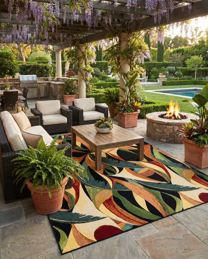 10' x 13' Easy-Clean Botanical Indoor / Outdoor Rug