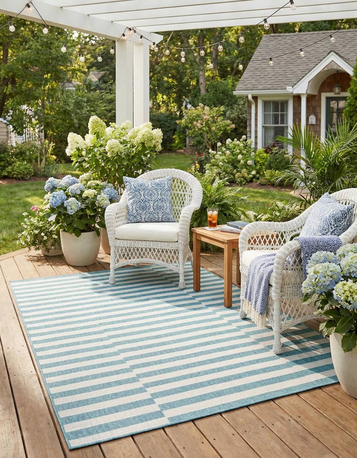 Detail image of 5' 3 x 8' Washable Striped Indoor / Outdoor Rug