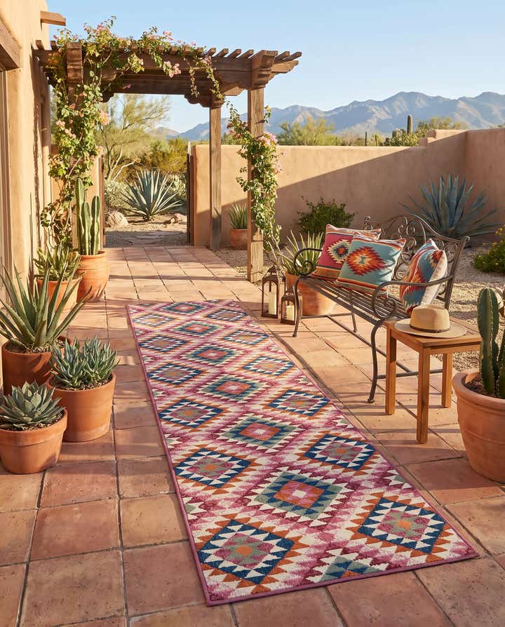 2' 7 x 10' Easy-Clean Southwestern Indoor / Outdoor Runner Rug