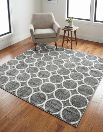 Gray Lattice Trellis Square Rug