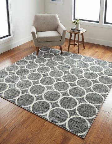 Gray Lattice Trellis Square Rug