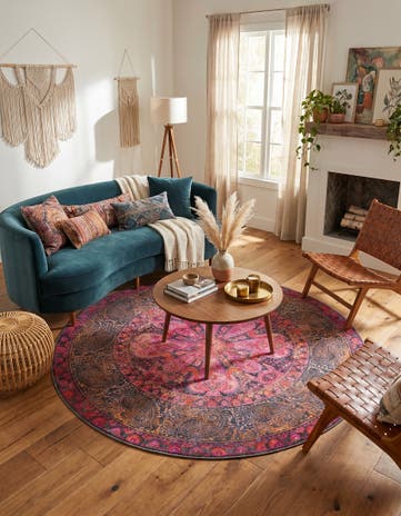 Pink Washable Mangata Round Rug