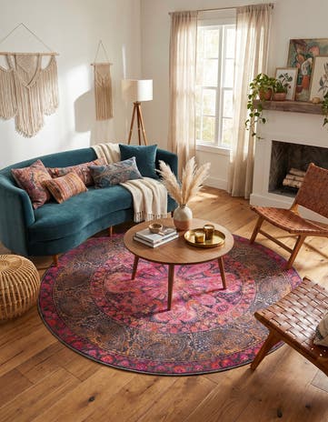 Pink Washable Mangata Round Rug