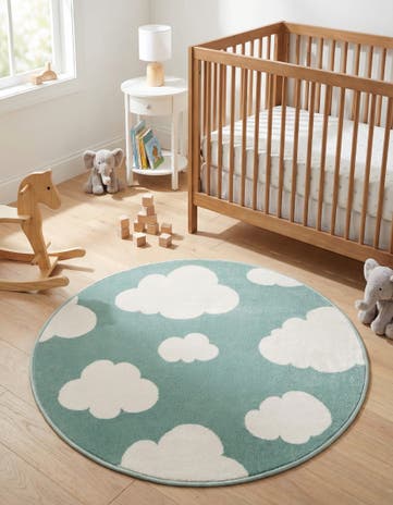Soft Green Whimsy Kids Round Rug