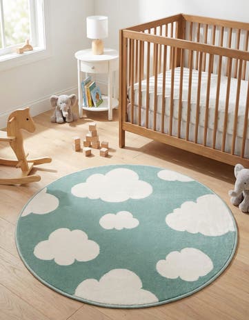 Soft Green Whimsy Kids Round Rug