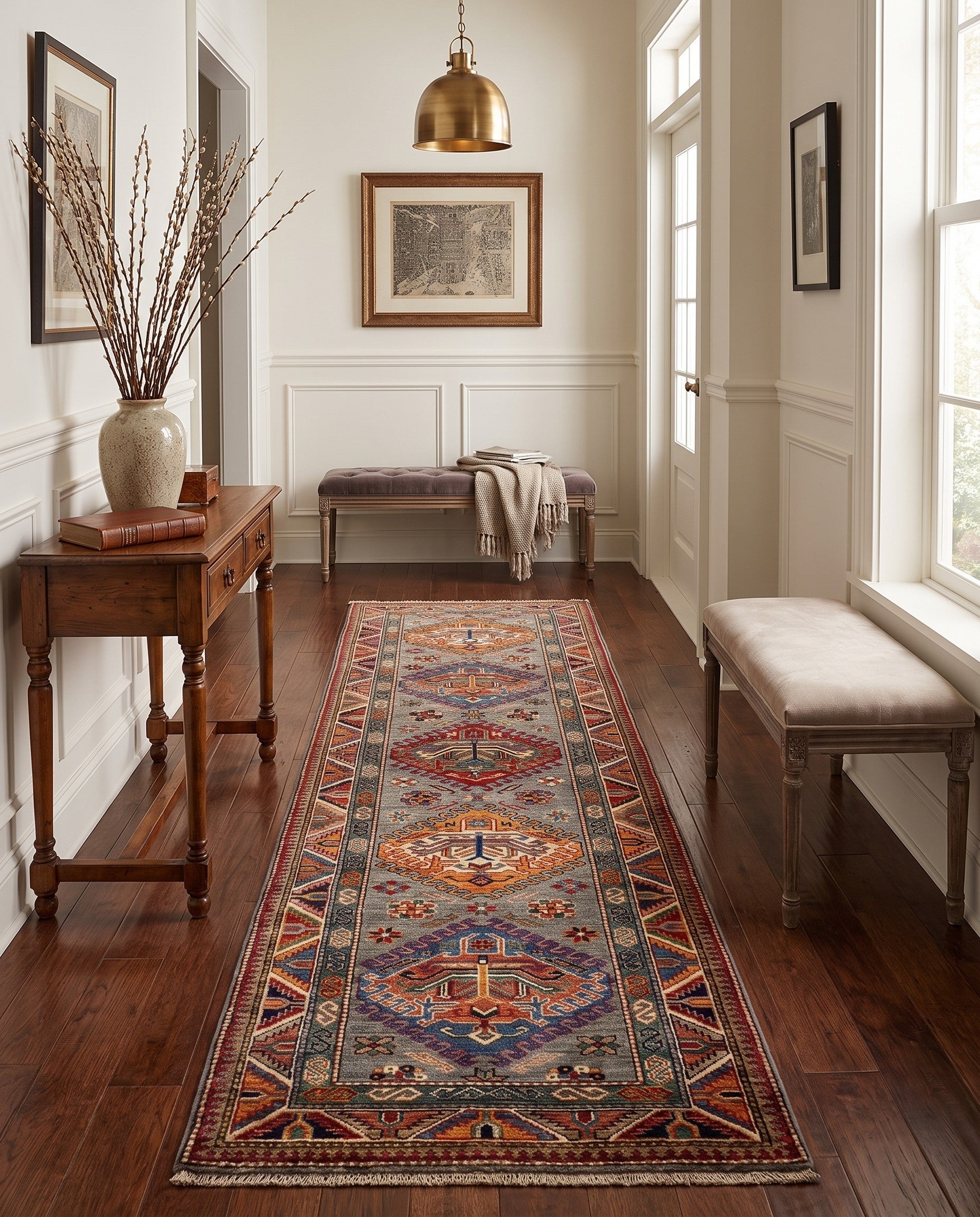 2' 9 x 9' 3 Hand Knotted Kazak Runner Rug