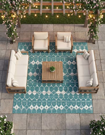 Teal Easy-Clean Lattice Indoor / Outdoor Square Rug