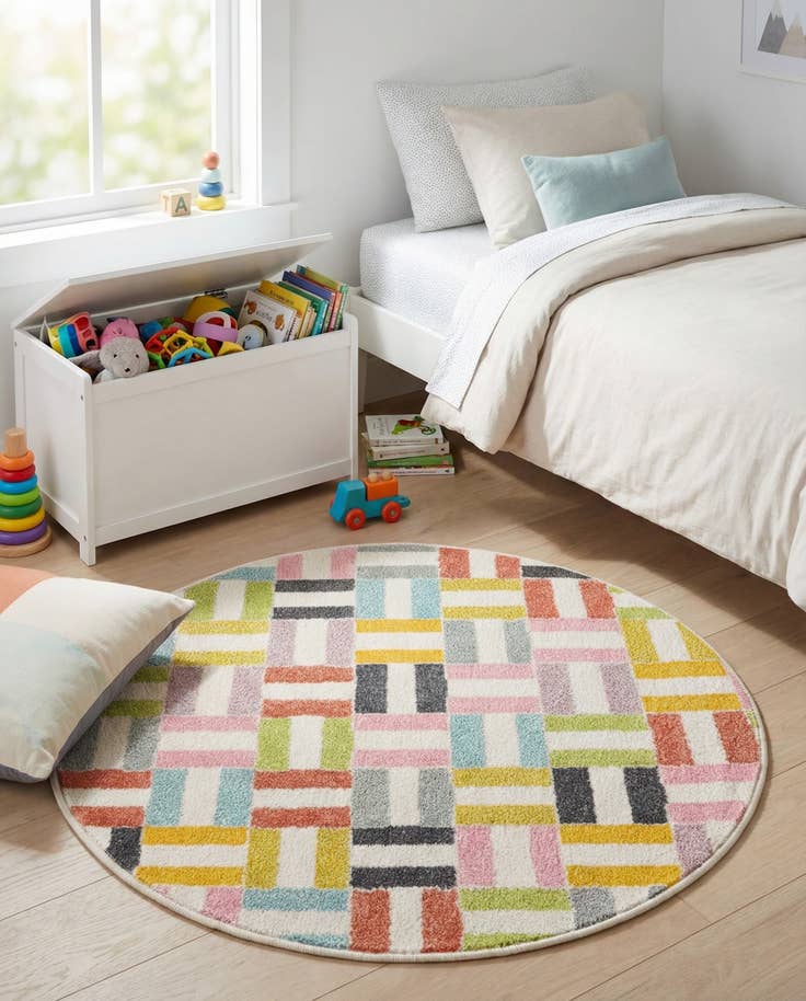 Detail image of 3' 3 x 3' 3 Checkered Whimsy Kids Round Rug