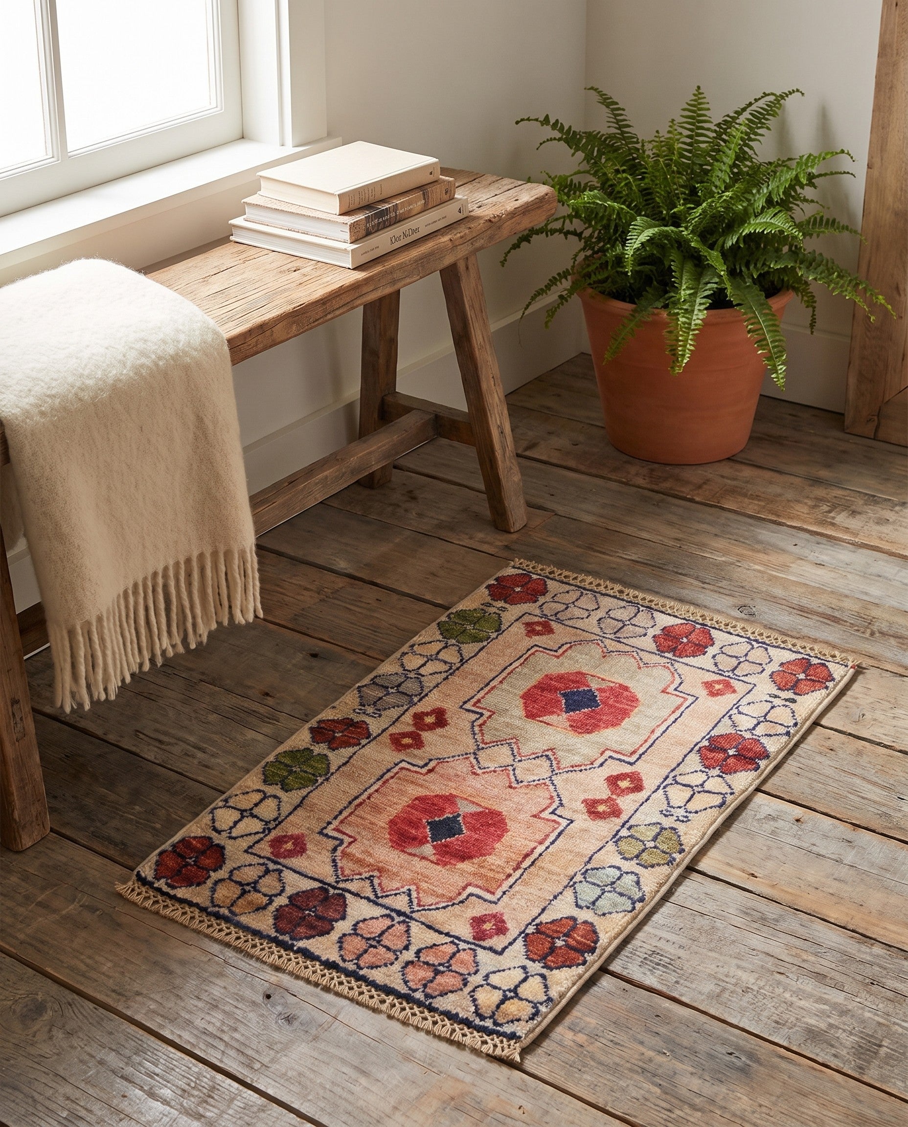 1' 4 x 2' Hand Knotted Ziegler Rug