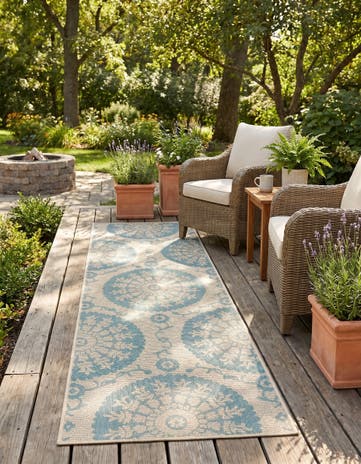 Aqua Easy-Clean Botanical Indoor / Outdoor Runner Rug