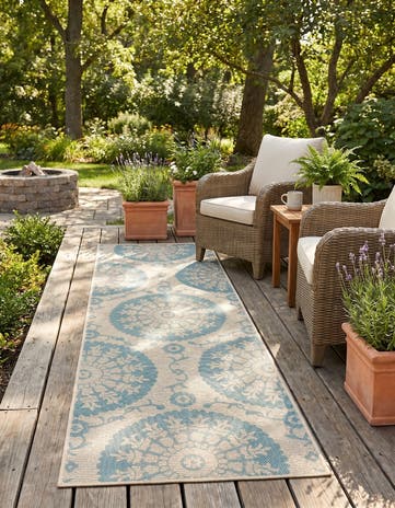 Aqua Easy-Clean Botanical Indoor / Outdoor Runner Rug