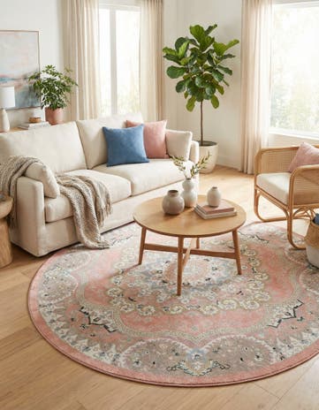 Rose Pink Kamala Washable Round Rug