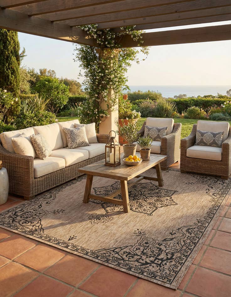 Detail image of 7' 10 x 10' Washable Traditional Indoor / Outdoor Rug