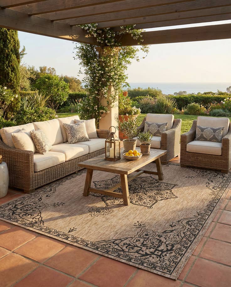 Detail image of 7' 10 x 10' Easy-Clean Traditional Indoor / Outdoor Rug