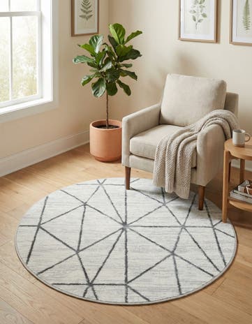 White Lattice Trellis Round Rug