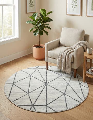 White Lattice Trellis Round Rug