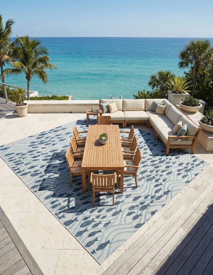 Detail image of 13' x 13'  Washable Coastal Indoor / Outdoor Square Rug